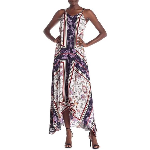 Nanette Lepore Floral Print Boho Sleeveless Maxi Slip Dress Blue Multi 4 - Picture 1 of 16